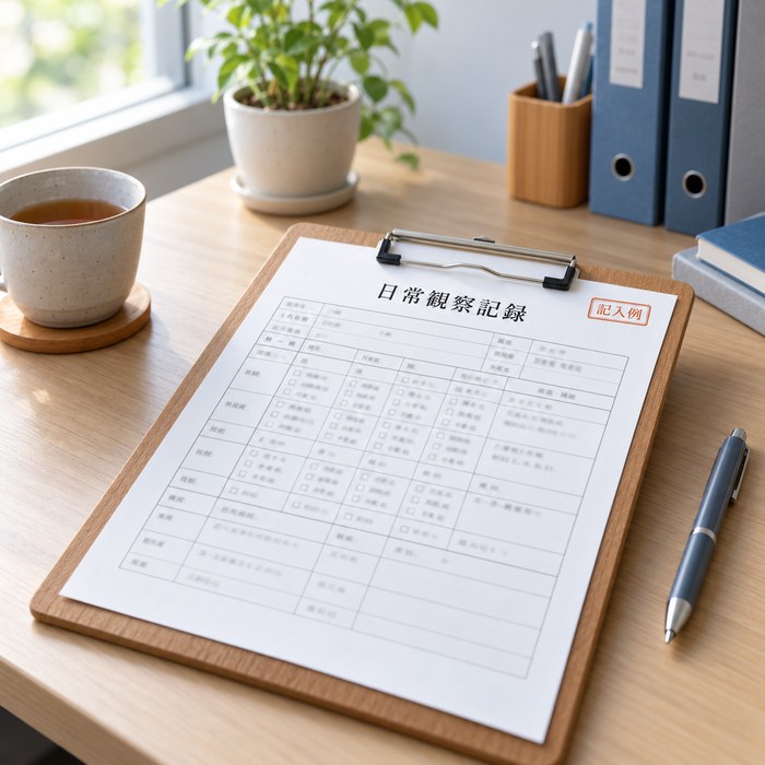日常観察、面談・アンケート、研修の記録様式