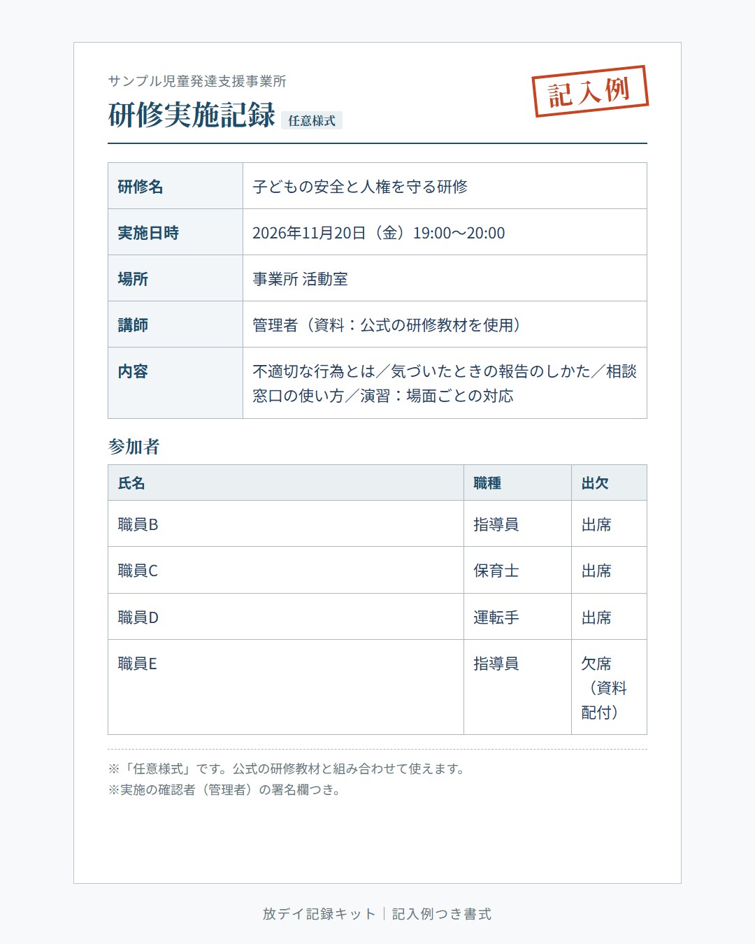 研修実施記録（記入例）
