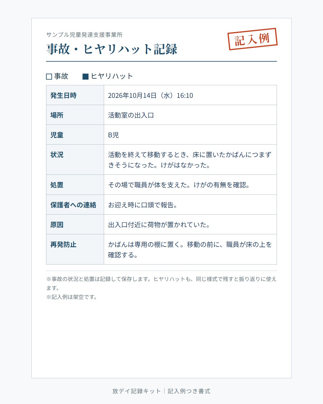 事故・ヒヤリハット記録（記入例）