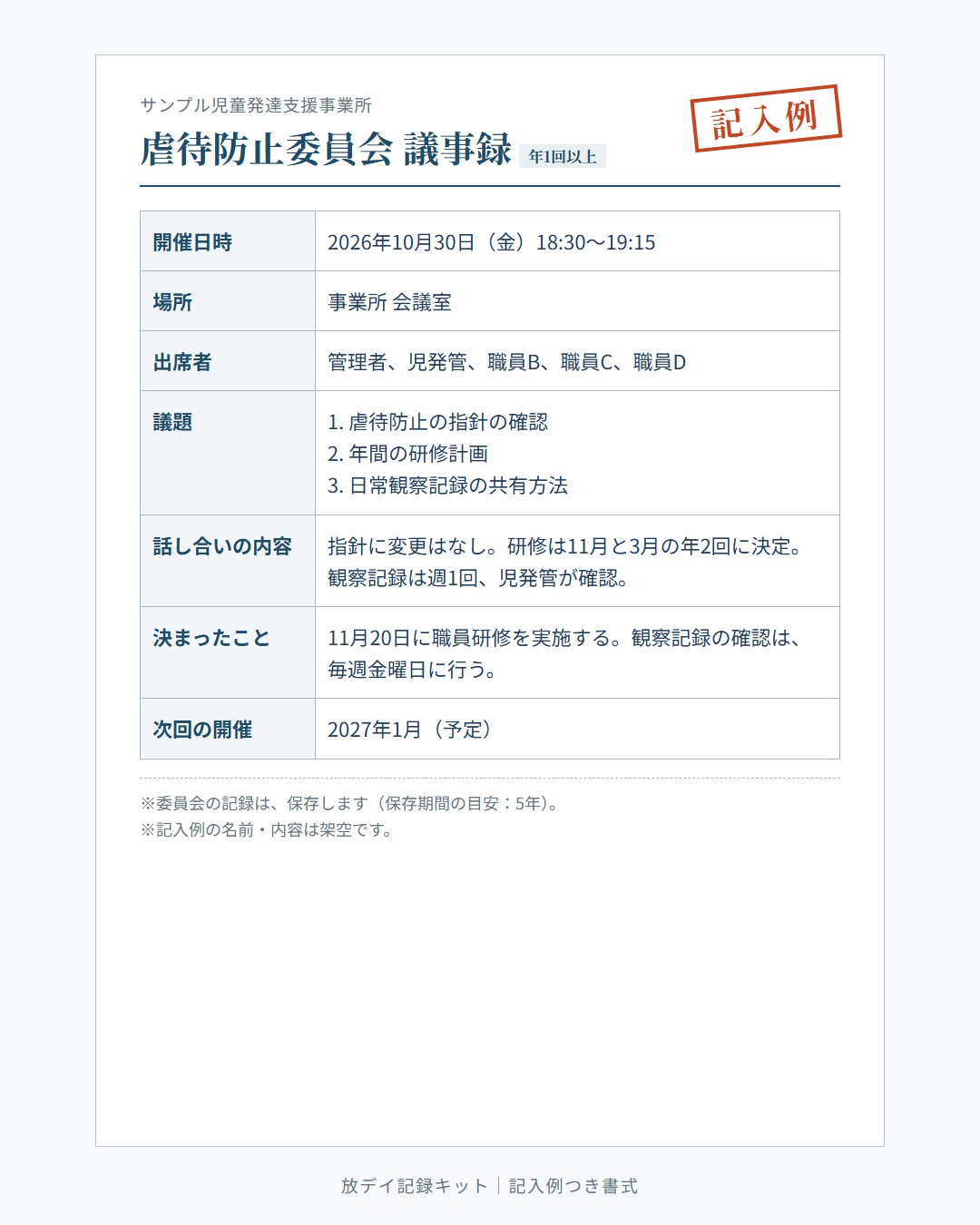虐待防止委員会 議事録（記入例）